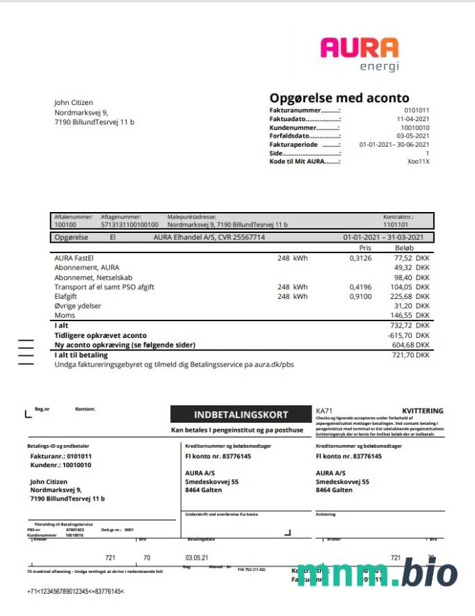 Szablon rachunku za media Aura Energi w formacie Word i PDF